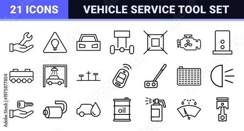 Car repair and auto service minimalist line icons