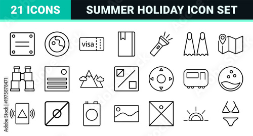 Travel and tourism minimalist line icon set for vacation planning