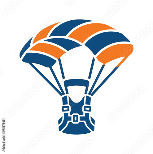 Vibrant blue and orange parachute vector icon. Symbolizing extreme sports, adventure, and freedom. Ideal for websites, apps, and marketing materials.
