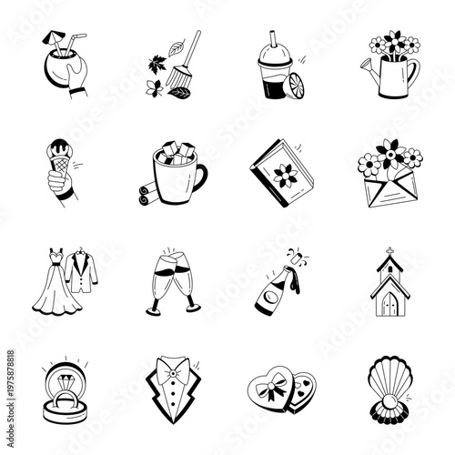Set of Party and Culture Doodle Style Icons 

