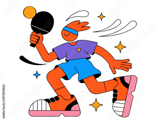 Abstract illustration of young athlete playing table tennis energetically  