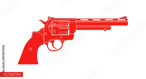 Red Revolver Silhouette, Vector Graphic, Isolated on White Background
