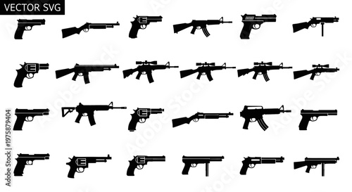 Collection of Firearm Silhouettes: Pistols, Rifles, and Shotguns