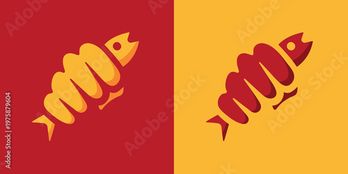 Fish and Fist Vector Logo Image