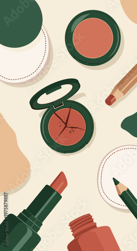 A broken eyeshadow palette and pencil surrounded by crumbled makeup pieces, showcasing the remnants of a colorful and creative makeup mishap