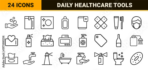 Minimalist hygiene and healthcare line icon set