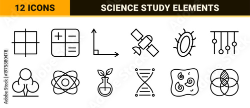 Science and education minimalist thin line icon set