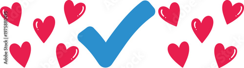 Title colorful hearts and a check mark a vibrant and positive illustration description a playful image featuring multiple red hearts surrounding a