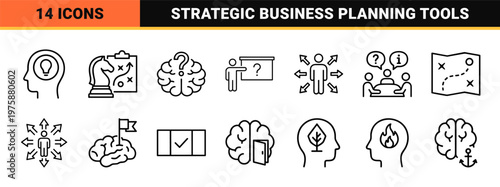 Minimalist critical thinking and business strategy outline icons