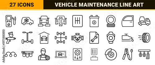 Car repair and auto service minimalist line icon set