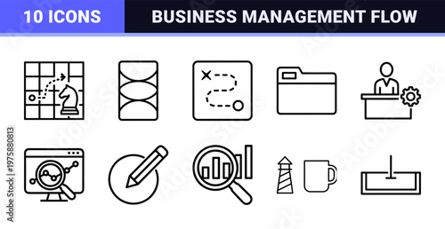 Business action plan and strategy outline icons for project management