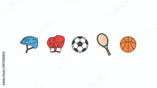 Sports equipment icons set with soccer basketball and boxing gloves