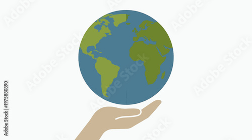 Minimalist icon of a hand with a globe on it, environmental care concept.
