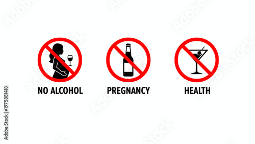 No alcohol and pregnancy warning icons for health awareness