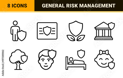 Minimalist insurance and risk management line icon set for business and finance