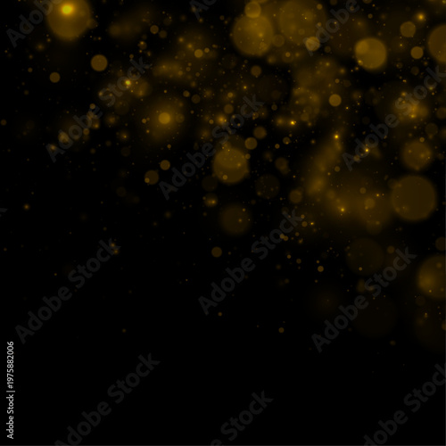 Gold glitter particles shine like magical light storm. Soft haze builds elegant festive cinematic composition. Great for luxury design background assets.