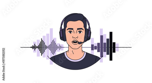 A captivating visual featuring an expressive figure immersed in sound waves illustrating immersive