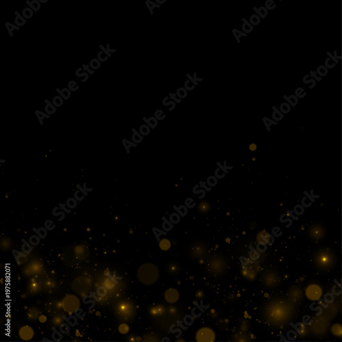 Glittering gold particles float like soft glowing dust. Abstract light forms luxury festive background effect. Great for branding and design projects use.