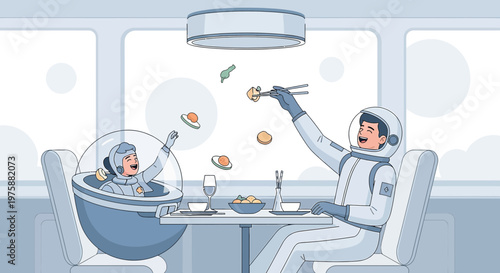 A Culinary Journey in Zero Gravity: Astronauts Enjoying a Meal in Space Restaurant