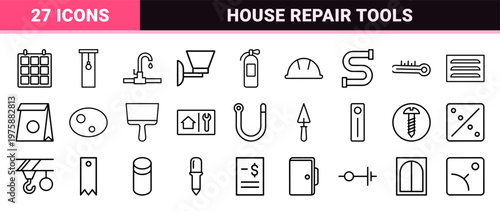 Minimalist construction and home maintenance line icon set