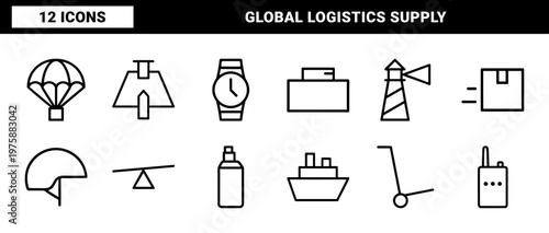 Logistics and delivery service outline icon set