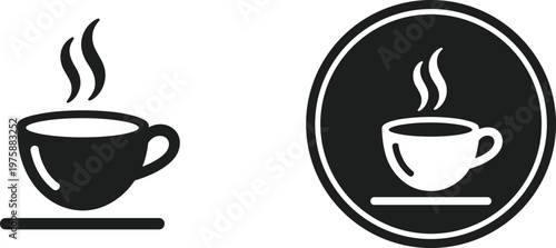 Two black and white icons of a steaming coffee cup on a white background untitled