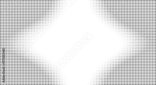 Abstract black and white halftone pattern with geometric shapes and a central white negative space. isolated on transparent background, Vector, illustration