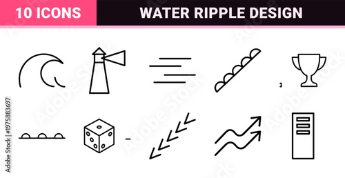 Blue geometric wave and ocean ripple icon set for web design.
