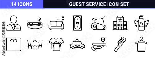 Minimalist hotel and motel service outline icons set