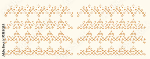 Set of pulli kolam geometric seamless editable border pattern. Design for print, banner, cards, frame decor.