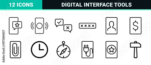 Minimalist mobile app ui line icon set on grid