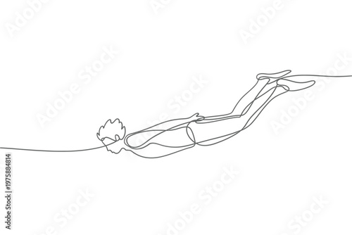 A minimalist one line drawing depicting a person swimming freestyle