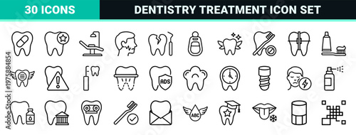 Dental care and stomatology minimalist outline icons set