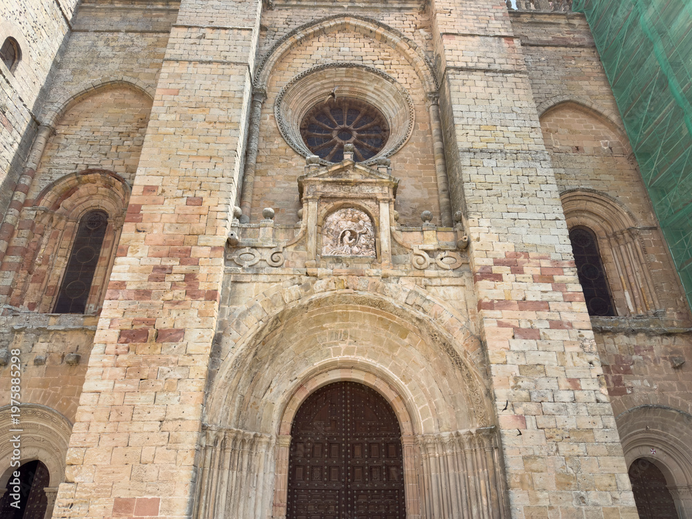 Obraz premium Facade of a historic cathedral in Siguenza, Spain.. Cathedral of Siguenza in Spain