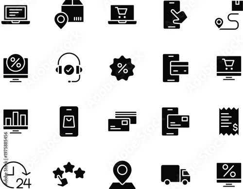 Online Shopping Glyph Icons Pack