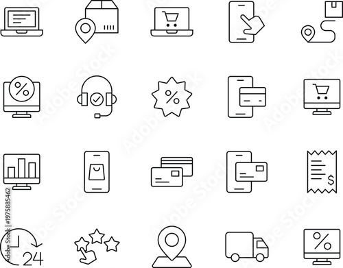 Online Shopping Outline Icons Pack
