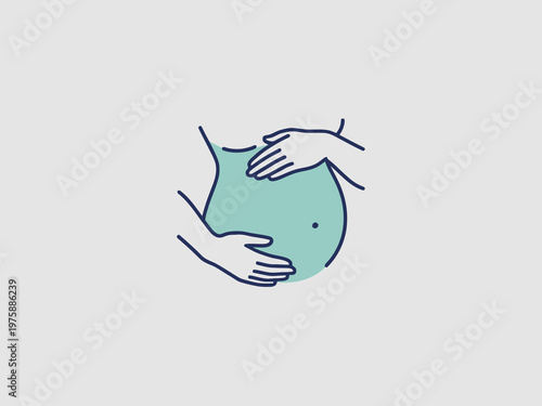 Pregnant woman belly illustration with hands on stomach