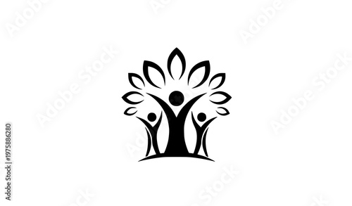 Family Tree Logo with Raised Hands People Symbolizing Growth Unity and Positive Lifestyle Vector Design