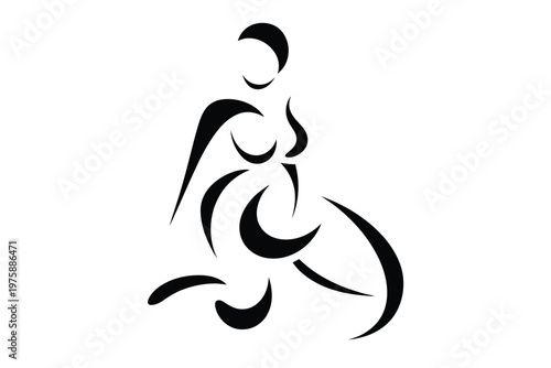 Abstract black and white illustration of a mother and child