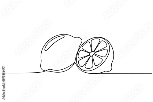 Minimalist line drawing of a whole lemon and sliced lemon half