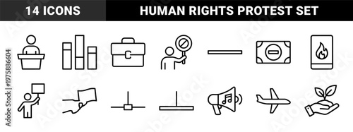 Activism and protest thin line icon set for civil rights and social justice projects