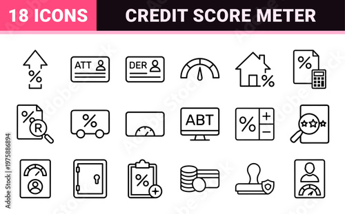 Minimalist credit rating and financial score line icons