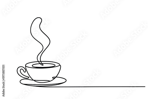 Minimalist line drawing of a steaming cup of coffee on a saucer