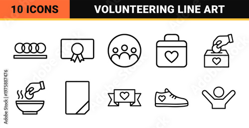 Charity and volunteering minimalist line icon set