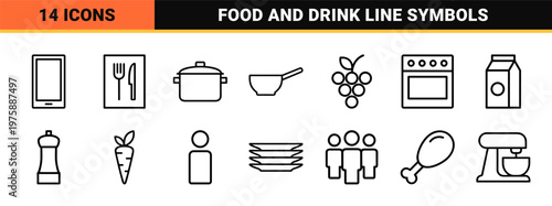 Restaurant and catering minimalist line icon collection