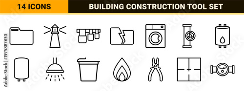 Minimalist plumbing and home repair service line icons