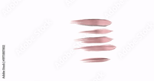 Animated rose gold metallic brush strokes on white background, 3D textured liquid eyeshadow smears, premium cosmetics motion design element