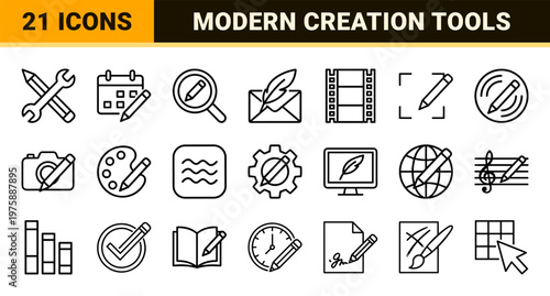 Minimalist outline editing and content creation icons for digital workflows.