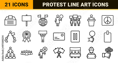 Minimalist activism and protest line icons set