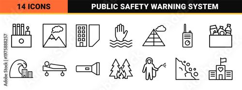 Disaster response and emergency services minimalist outline icon set
